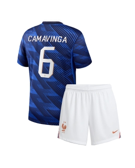 Billige Fotballdrakt Frankrike Eduardo Camavinga #6 Replika Hjemmedraktsett Barn VM 2026 Kortermet (med bukser)